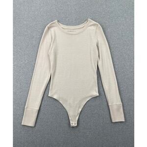 Abercrombie Long Sleeve Bodysuit Top Womens S Tan Soft Cozy Knit Crewneck
